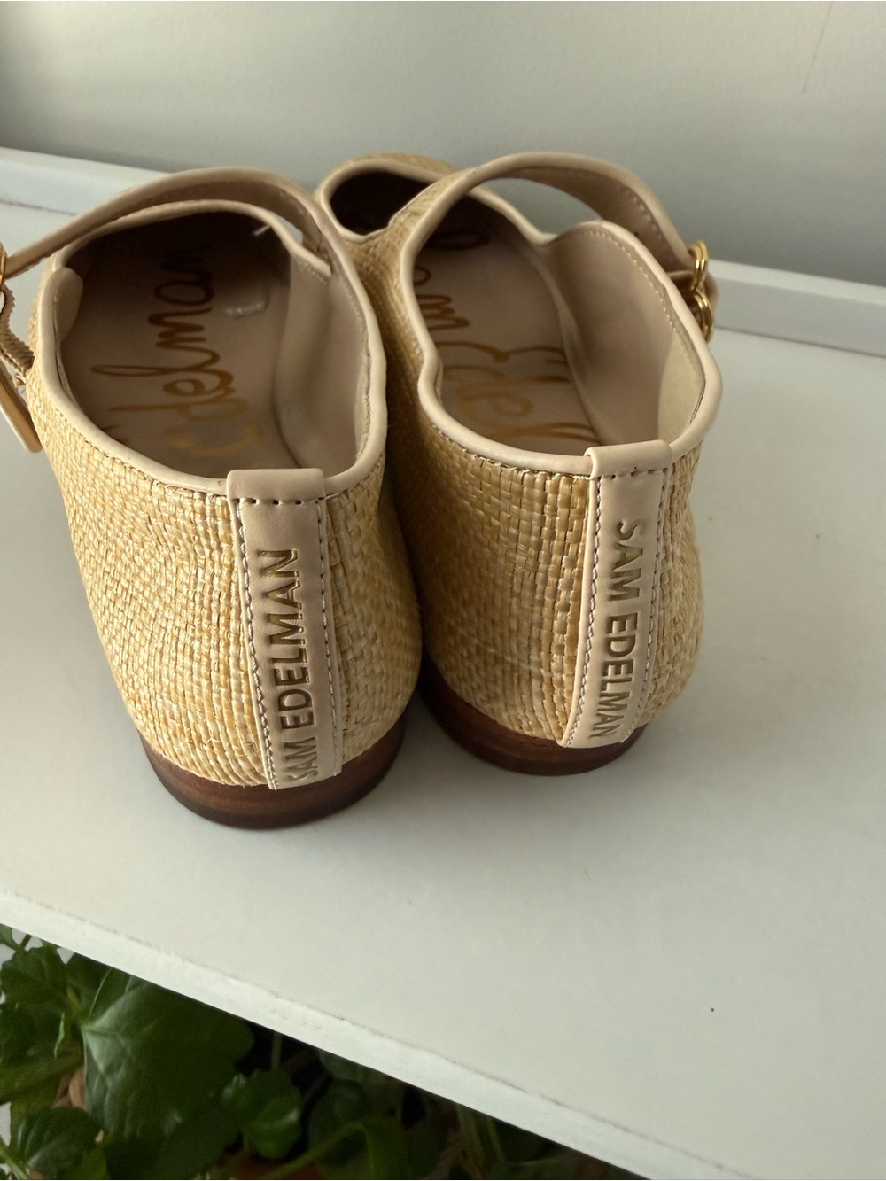 Sam Edelman Michaela Beige Mary Jane Flats with Gold Buckle - Picture 7 of 8